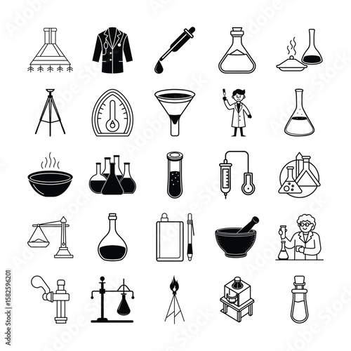 Black and White Laboratory Equipment Illustration Collection