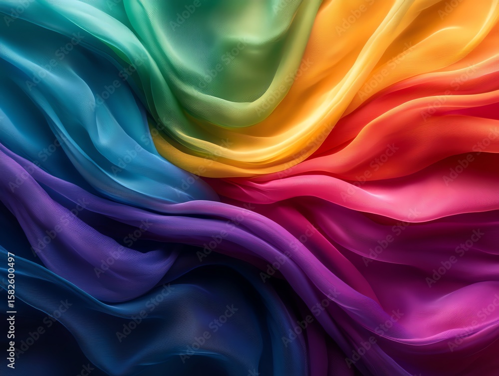 Obraz premium Colorful Satin Fabric with Vibrant Rainbow Colors and Smooth Texture in Artistic Composition