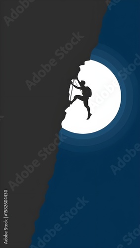  A climber navigates a steep cliff face, holding a flashlight to guide his way upward.