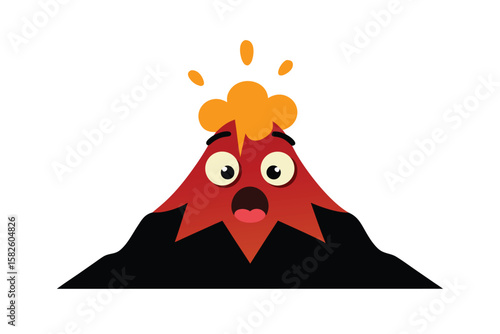 Cartoon Volcano Erupting With A Scared But Funny Face