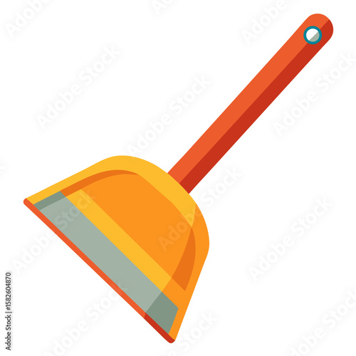 Colorful cartoon illustration of a dustpan with a handle for cleaning up small messes at home