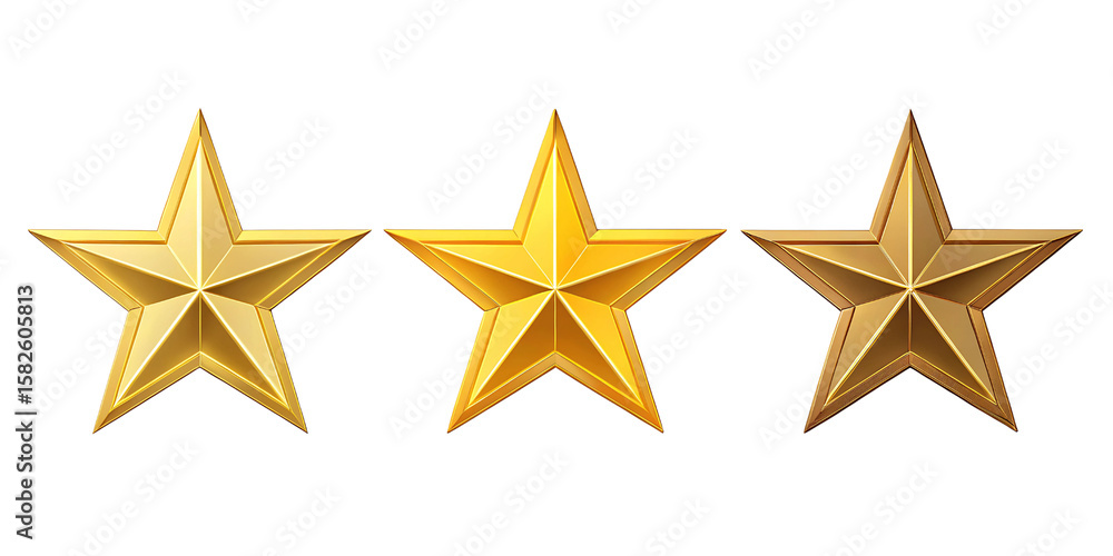 Obraz premium Shining trio of golden stars symbolizing excellence achievement and stellar performance in a sleek modern design against