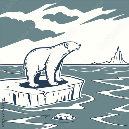 polar-bear-standing-on-a-small-ice-block-in-the-oc.eps