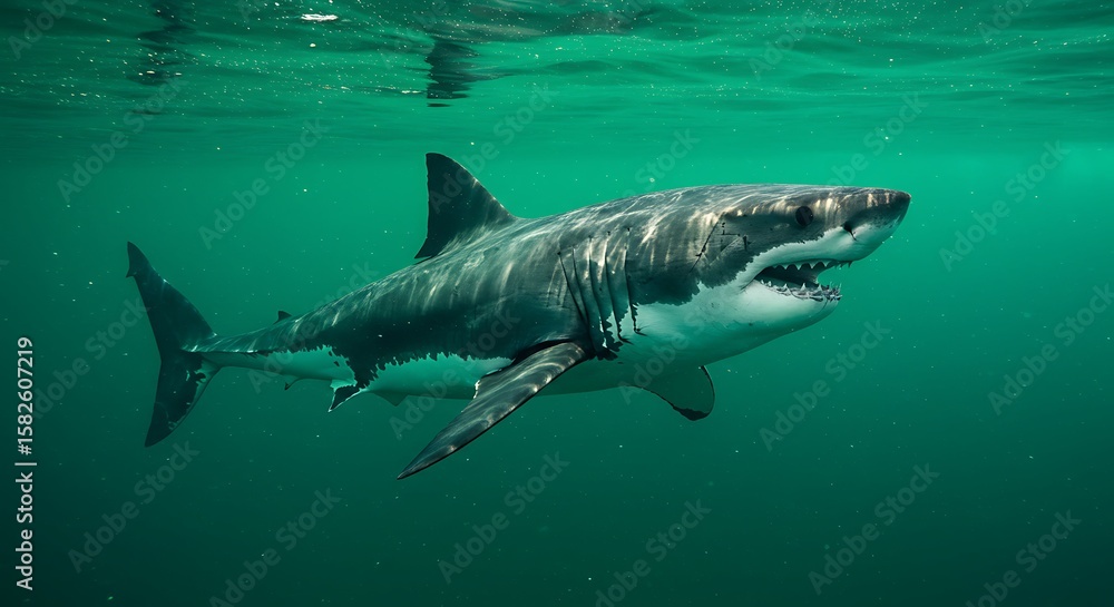 Fototapeta premium Majestic Great White Shark Underwater
