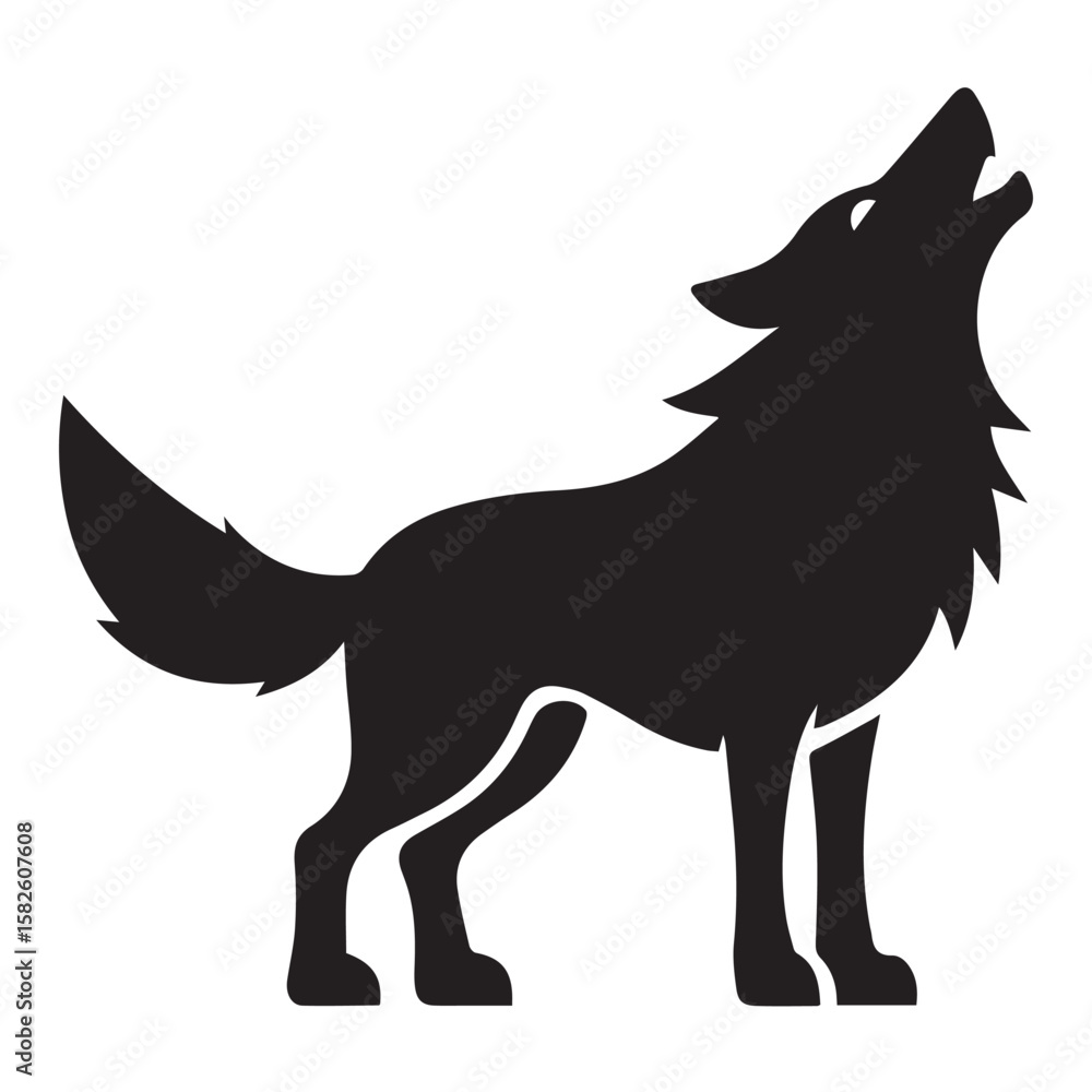 Fototapeta premium Silhouette Style Vector Wolf Logo Design – Wild Animal Icon for Outdoor Adventure Branding, Hunting Club Emblems, Nature Apparel Prints, Sports Mascots, Wilderness Graphics, and Tribal Artwork