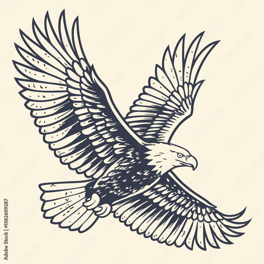 Obraz premium retro-eagle-in-flight--sharp-line-details-with-dis.eps