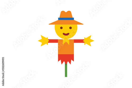 Cartoon Scarecrow With Smiling Face On Farm Background