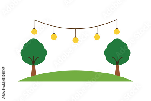 Cartoon Hanging Lights Between Two Trees