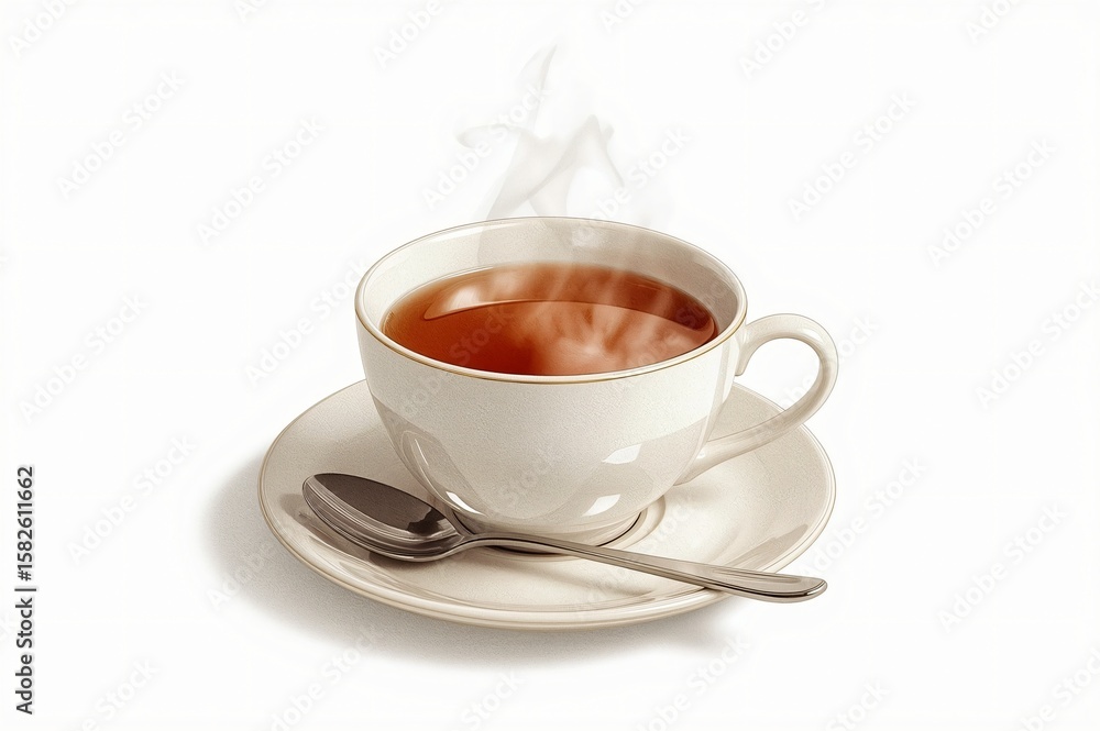 Naklejka premium Creamy tea in a white cup, steaming gently