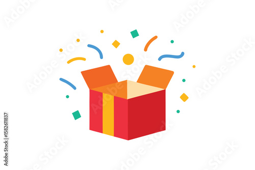 Cartoon Gift Box Popping Open With Confetti