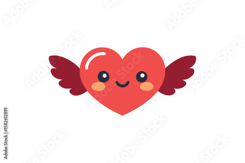 Cartoon Emoji Style Heart With Wings Love Symbol