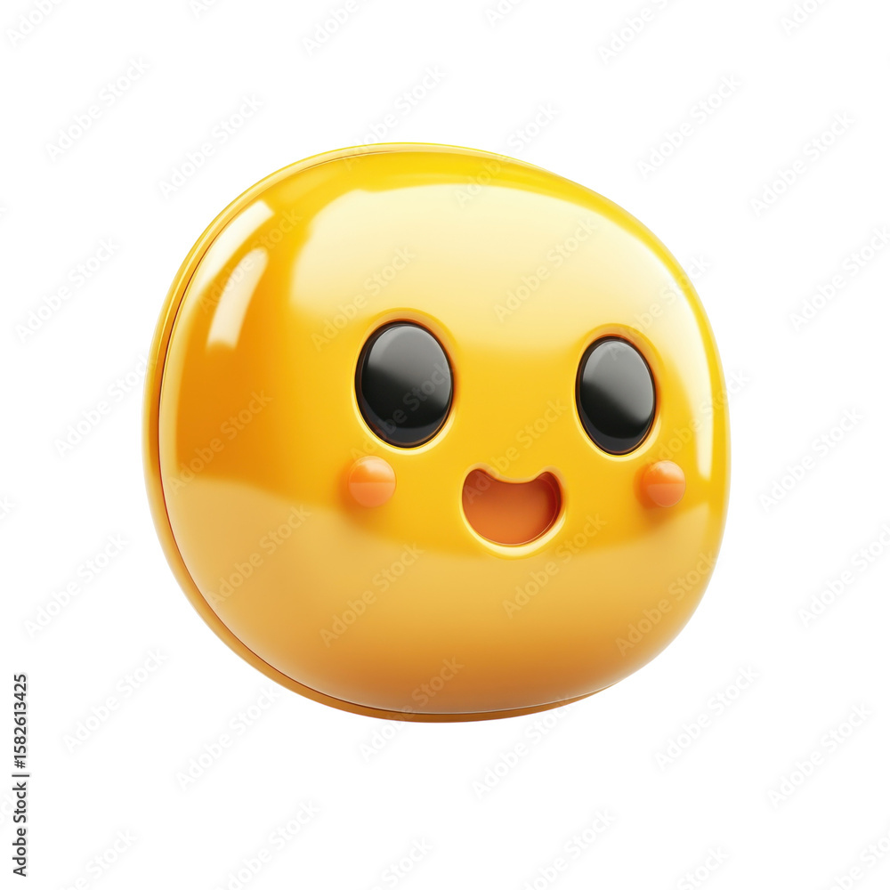 Fototapeta premium Joyful Emoji Vector Portrait Cute Yellow Face with Smiling Mouth Happy on transparent background