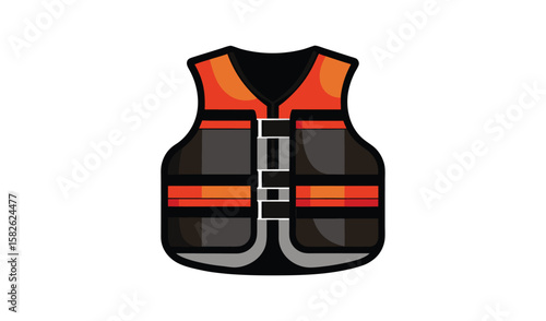 Orange and black life vest or personal flotation device isolated on white background