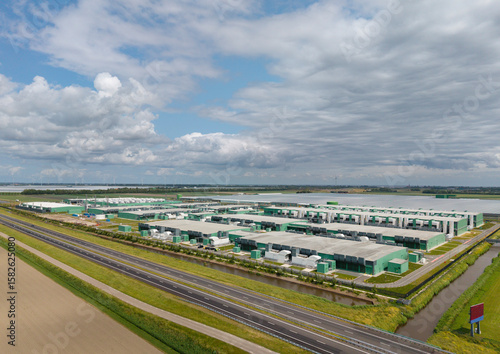 Aerial view of data center exterior in the Netherlands