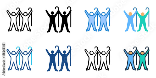 Senior Friendship icon set multiple style collection 
