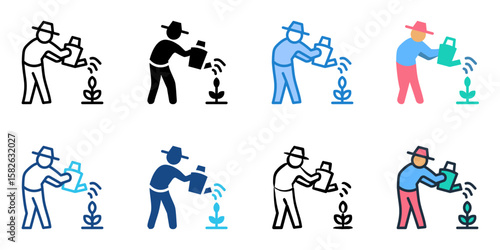 Senior Gardening icon set multiple style collection 
