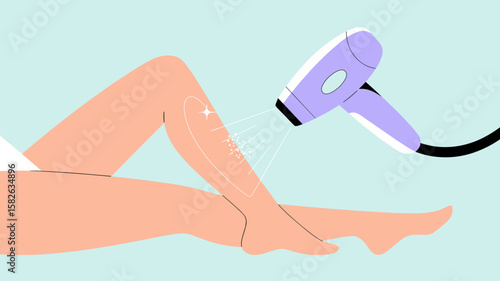 laser hair removal device being used on a leg, vector illustration for cosmetic epilation, dermatology treatment and beauty salon technology