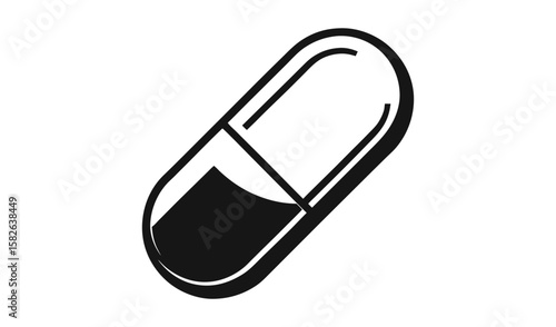 Simple black and white icon of a capsule with pharmaceutical contents