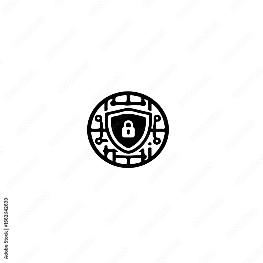 Fototapeta premium A black and white security shield in a circle design