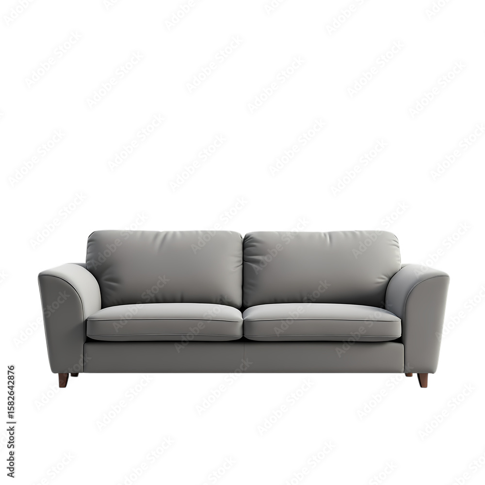 Fototapeta premium A light gray sofa with cushions isolated on transparent background