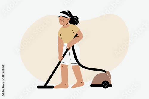Daily Household Chores Woman Vacuuming Floor for Clean Home Routine