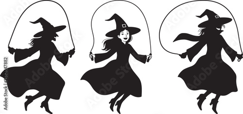Happy Witch Jump Roping silhouette