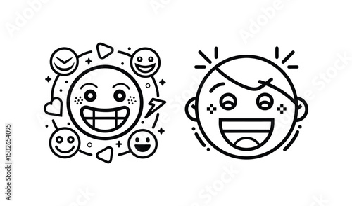 Happy faces and emojis representing joyful emotions and positive feelings
