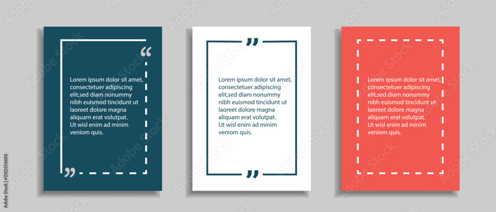Obraz premium Quote Template Set. Text Box Border with Quotation Marks on Gradient Background. Square Banner Social Media Post Templates for Quotes