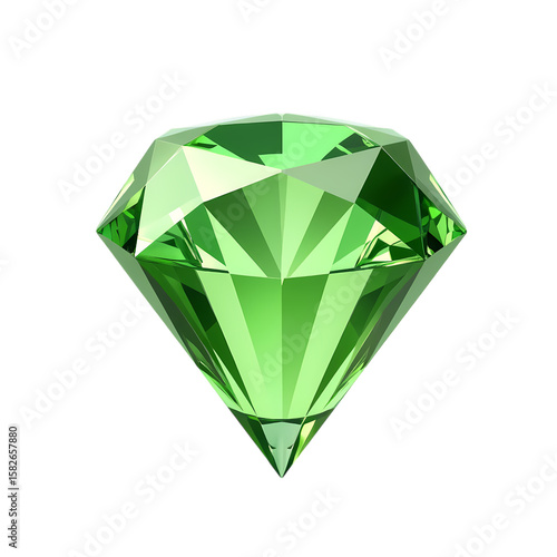 A single green gemstone isolated on transparent background