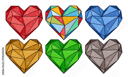 Set of colored jewels in the shape of a heart.