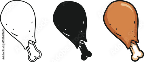 Three cartoon drumsticks in line art, silhouette, and colored style offer different creative possibilities for graphic designers.