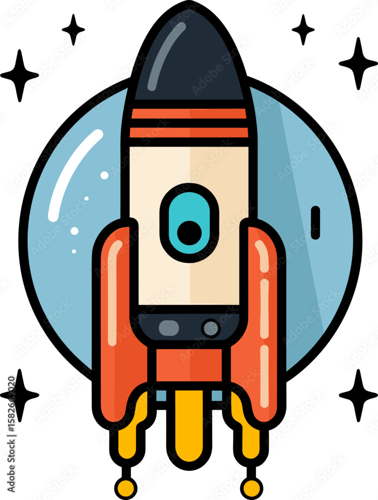 Whimsical Rocket Ship Cartoon Launching into Space Whimsical Rocket Ship Cartoon Launching into Space