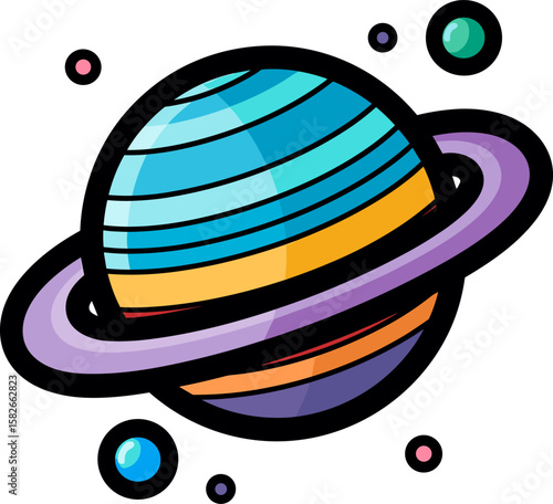 Whimsical Planet Illustration: A Colorful Cosmic Journey