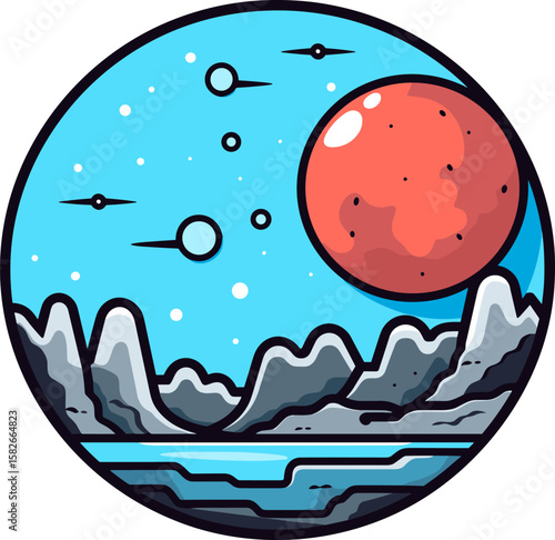 Martian Vista: A Celestial Landscape with Mountains and Water