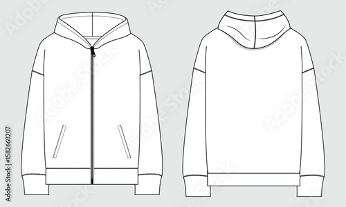 Wallpaper Mural Hoodie Technical drawing fashion flat sketch vector illustration template front and back Torontodigital.ca