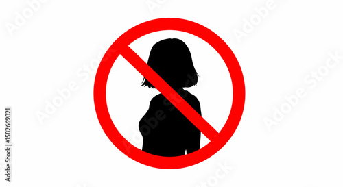 Red circle prohibits female silhouette; symbol of exclusion or restriction.