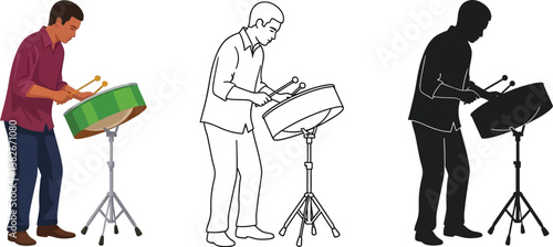 Illustration of man playing steelpan drum musical instrument vector graphic design art