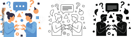 Illustration of communication between people with questions and answers and conversation icon set