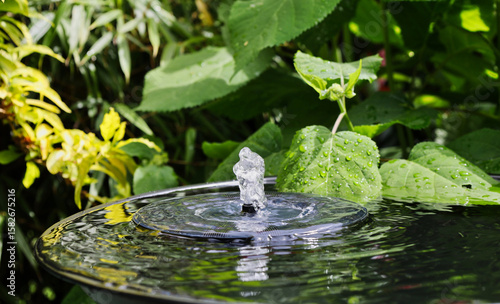 solar fountain in a small basin- reflecting water ripples