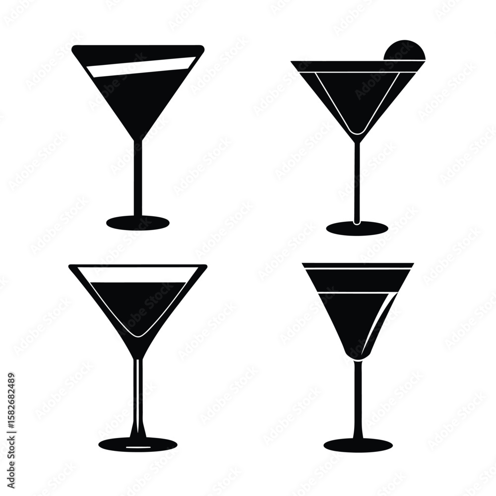 Cocktail glass Vector Silhouettes in Black High Quality Icon Set for Design Projects Cocktail glass Vector Silhouettes in Black High Quality Icon Set for Design Projects