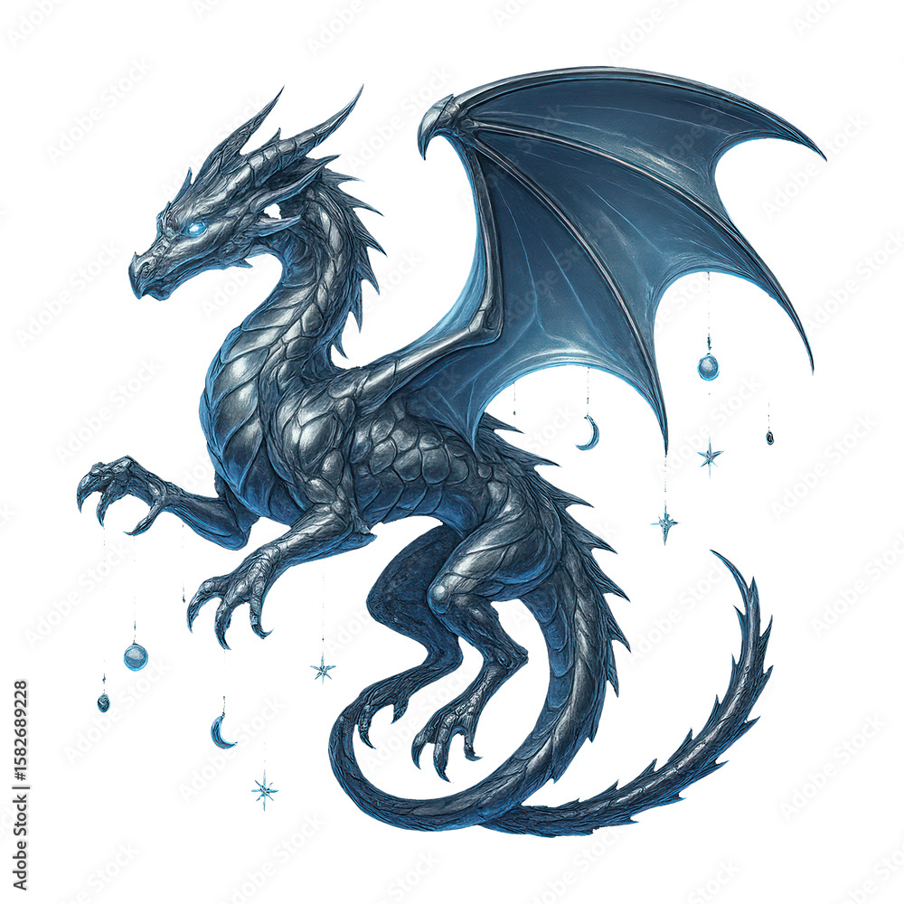 Naklejka premium PNG Mystical blue dragon with stars.