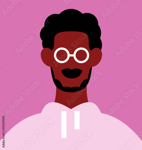 Modern portrait, abstract black man in glasses and hoodie. Stylish African-Am...