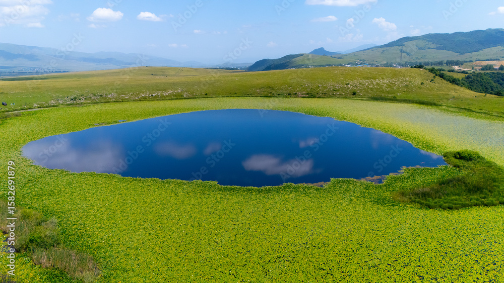 Obraz premium Lotus Lake wetland Park. Taken with a drone