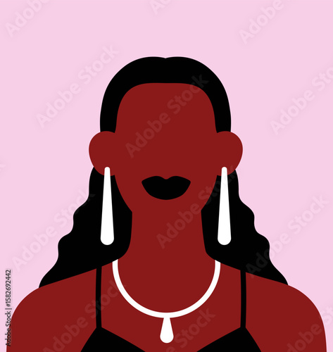Black woman, abstract portrait with jewelry accessories. Elegant faceless Afr...