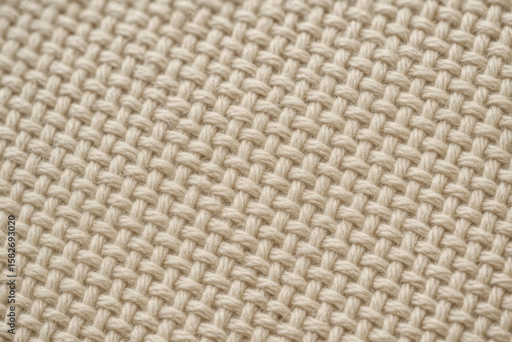 Close-up macro shot of a neutral beige woven fabric texture, showcasing intricate details and durable fibers in a repetitive textile pattern, perfect for backgrounds and design projects. Close-up macro shot of a neutral beige woven fabric texture, showcasing intricate details and durable fibers in a repetitive textile pattern, perfect for backgrounds and design projects.