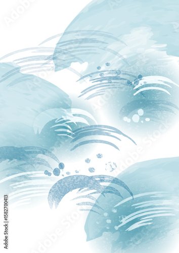 水彩画　波イメージ青　水　背景イラスト