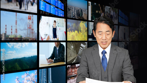 Fotografie An announcer reporting the news on a news program