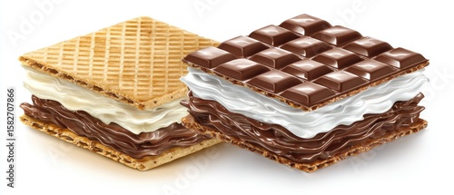 Wallpaper Mural Two square wafer treats, one topped with milk chocolate, both layered with creamy filling and chocolate Torontodigital.ca