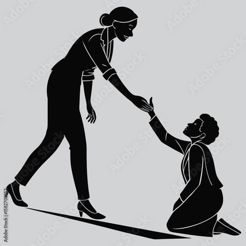 woman shaking hands silhouette vector design art and illustration