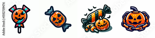Halloween Candy. Spooky Clipart Elements Line Art Vector Illustration. October sweets purchase sugary treat festive holiday offering snack.